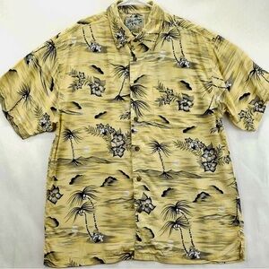 Big Dogs Hawaiian Shirt Men Medium Yellow Floral Aloha Button Up Casual Vacation